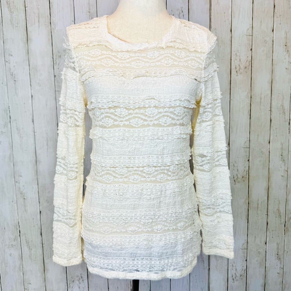 H&M | Cream Lace Long Sleeve Top